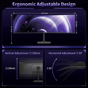 Deco Gear 49" Curved Monitor, 120Hz Gaming Monitor, DQHD 5120x1440 Computer Monitor, 32:9 Ultrawide Monitor, 1ms MPRT, USB-C 65W, Built-In KVM, HDR, Adaptive Sync