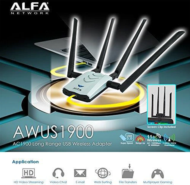 Alfa AWUS1900 802.11ac AC1900 Dual-Band 2.4/5GHz Wi-Fi USB Adapter - Image 10
