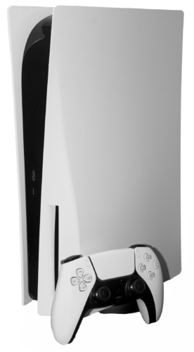 Black and white Playstation 5 base edition with controller