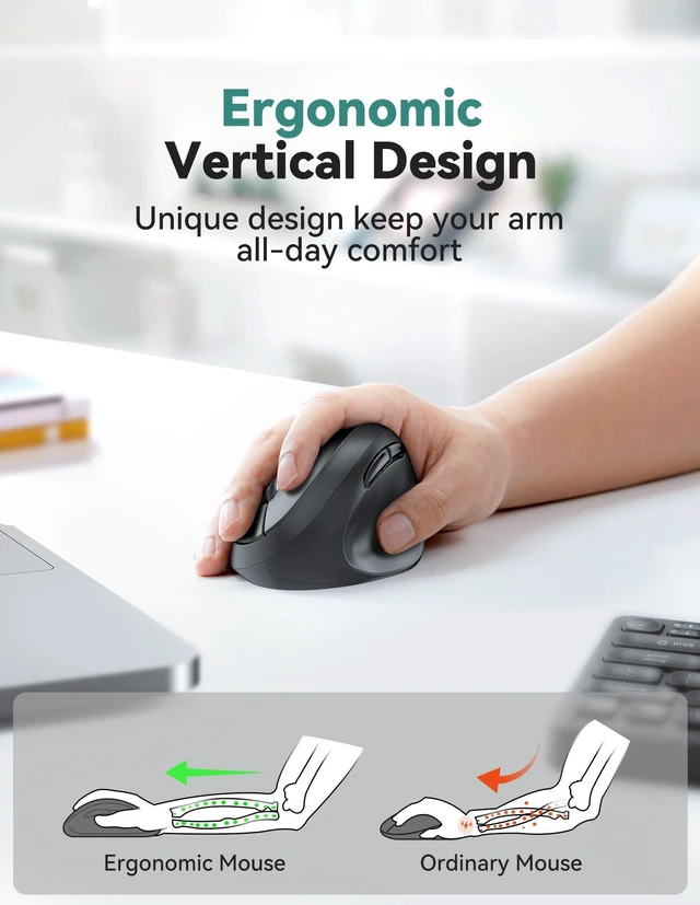 TECKNET Ergonomic Mouse, 4800 DPI 5 Adjustable DPI Levels, Wireless Vertical Mouse, 6 Buttons, 2.4G Silent Mouse for Laptop, PC, Chromebook, Mac - Black - Image 2