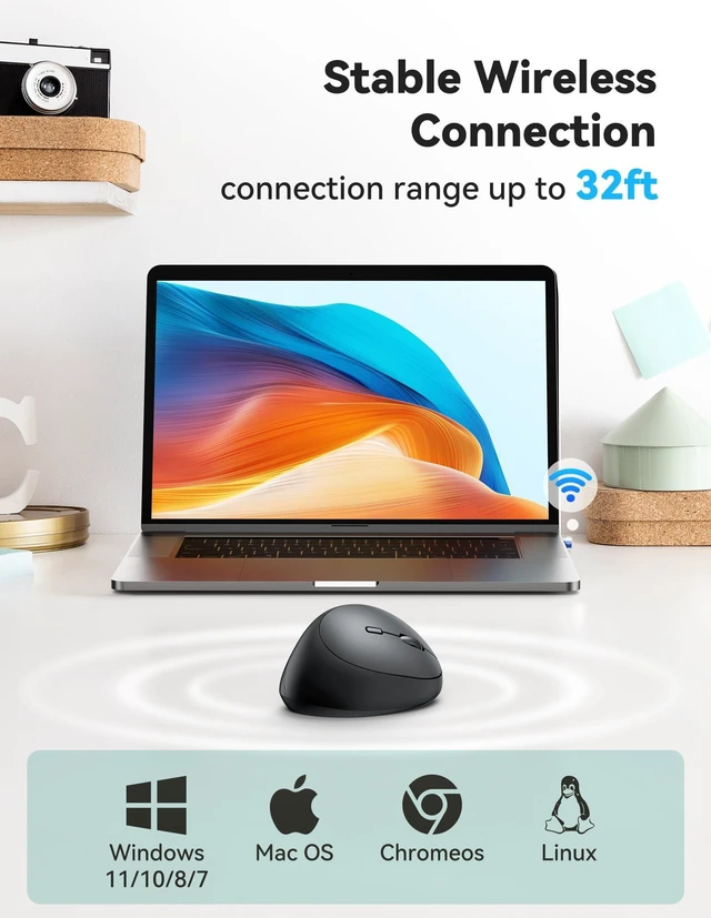 TECKNET Ergonomic Mouse, 4800 DPI 5 Adjustable DPI Levels, Wireless Vertical Mouse, 6 Buttons, 2.4G Silent Mouse for Laptop, PC, Chromebook, Mac - Black - Image 3