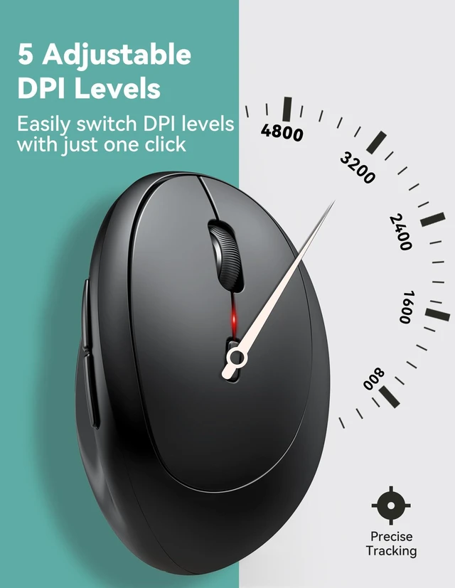 TECKNET Ergonomic Mouse, 4800 DPI 5 Adjustable DPI Levels, Wireless Vertical Mouse, 6 Buttons, 2.4G Silent Mouse for Laptop, PC, Chromebook, Mac - Black - Image 4