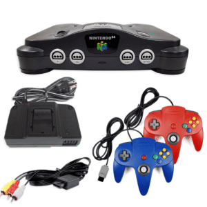 Restored Nintendo 64 N64 Console Game System with 2 Pack Retrofam N64 Controller Red & Blue