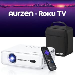 Aurzen - Roku TV Smart Projector with Carrying Case
