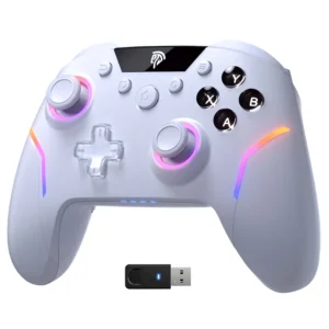 EasySMX X20 Wireless Gaming Controller, RGB Backlit, Hall Effect Sticks, 1000Hz, 6 Axis Gyro for PC/Switch/Steam/Android White